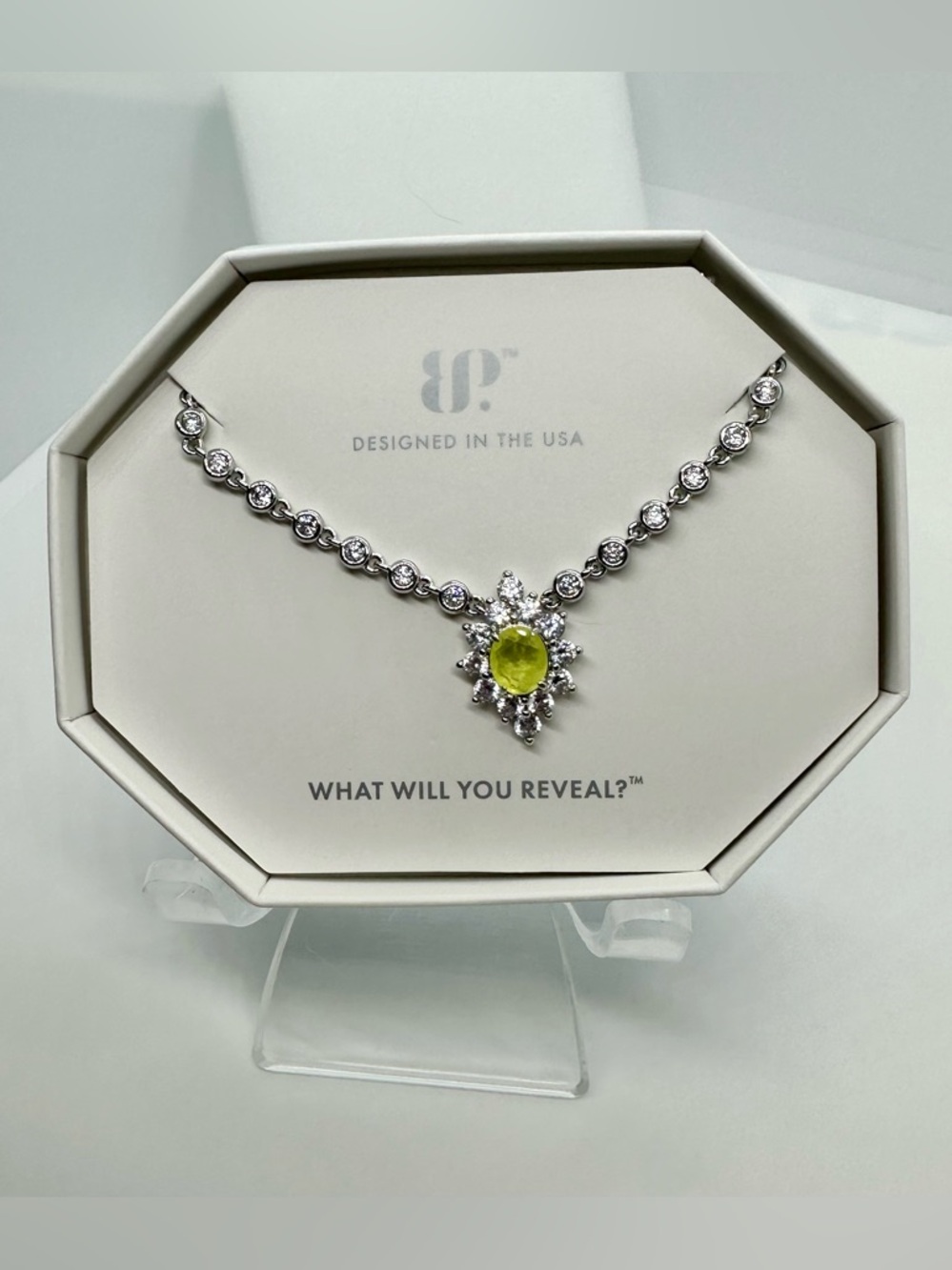 Bomb Party Necklace NK35512 Classic Floral Yellow Jade Fused w/ Quartz Rhodium
